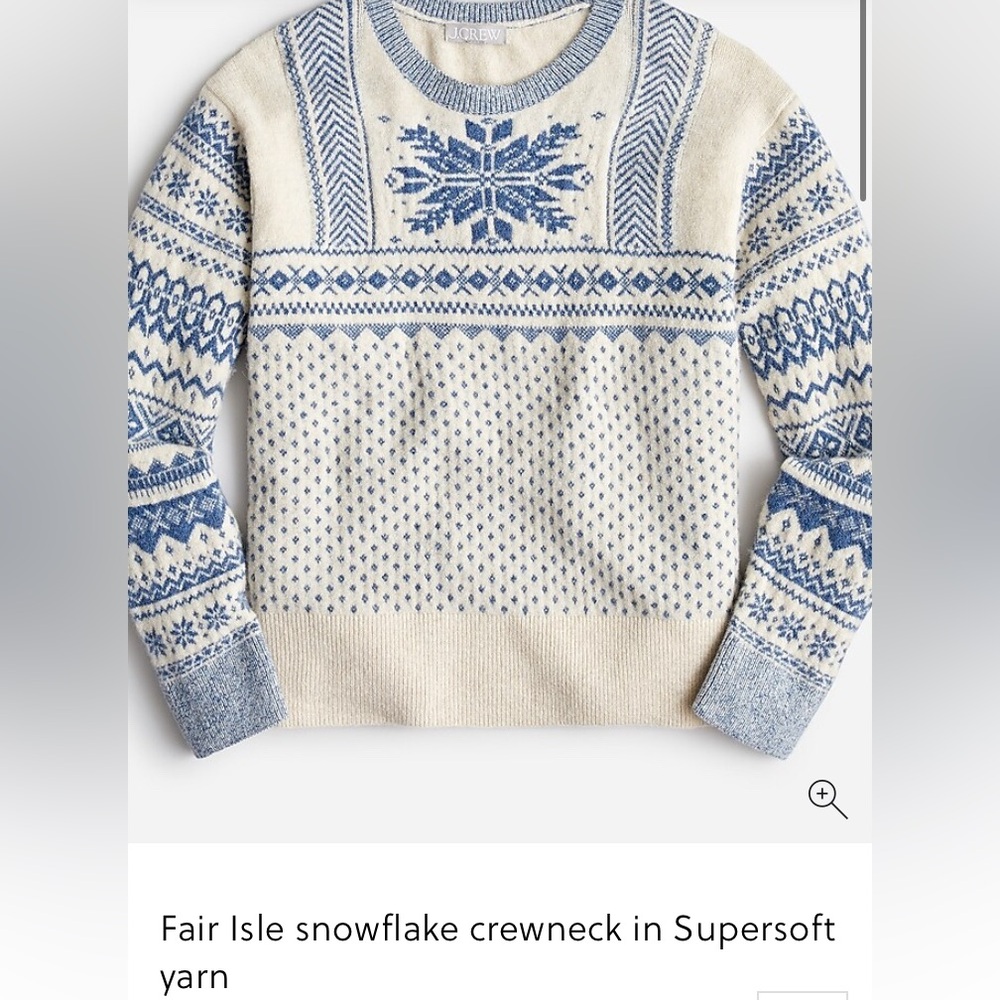 Jcrew Fair Isle Snowflake Crewneck Sweater - Blue and Cream